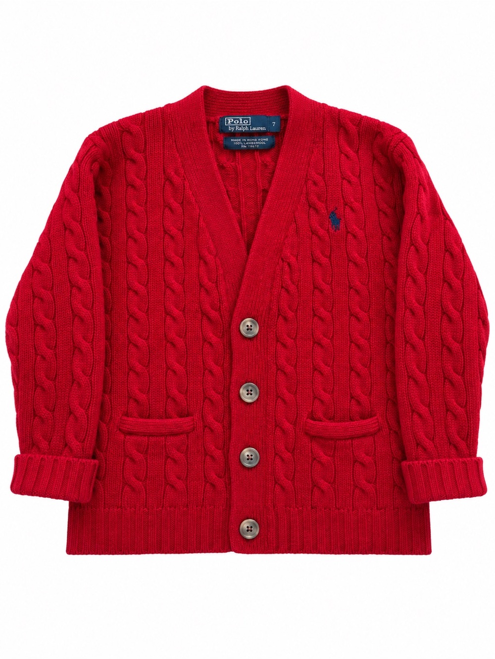 Polo Ralph Lauren Vintage Red Lambswool Cable Knit Cardigan Size 7